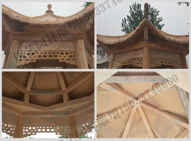中式大理石涼亭，石雕六角亭子細(xì)節(jié)圖，定制中式景觀涼亭
