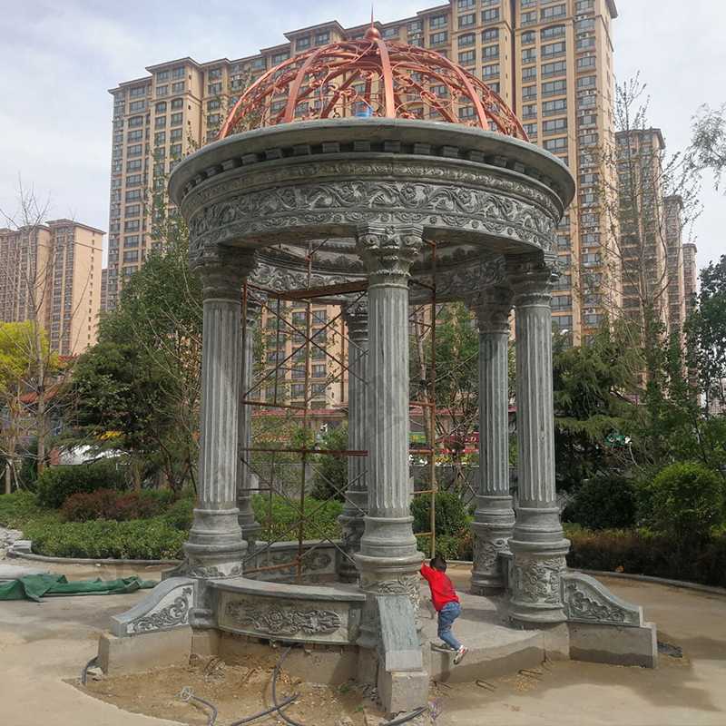 景觀涼亭廠家，園林小區(qū)景觀亭子，大理石石材涼亭