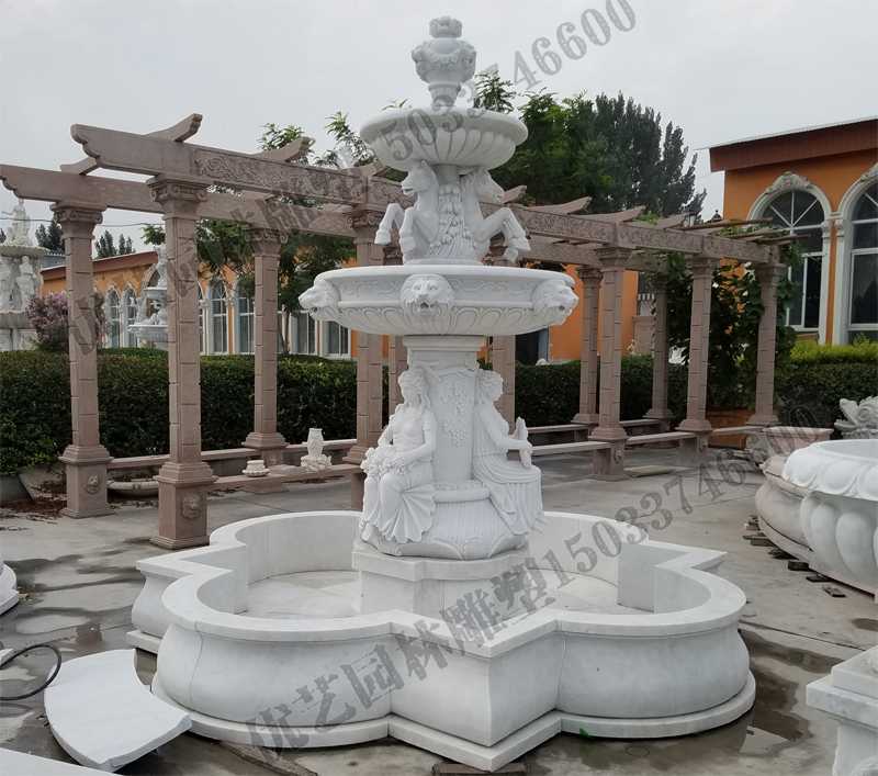 大理石噴泉，歐式人物動物噴泉，室外景觀噴泉定制