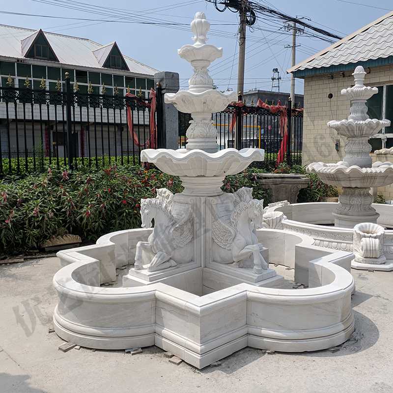 景觀雕塑定制，石雕噴泉廠家，歐式白馬石雕噴泉